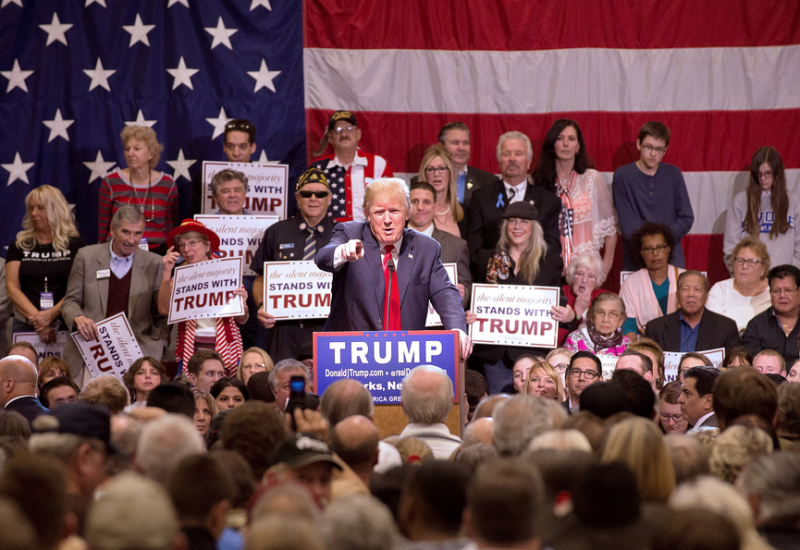 Trump Campaigning with American Flag